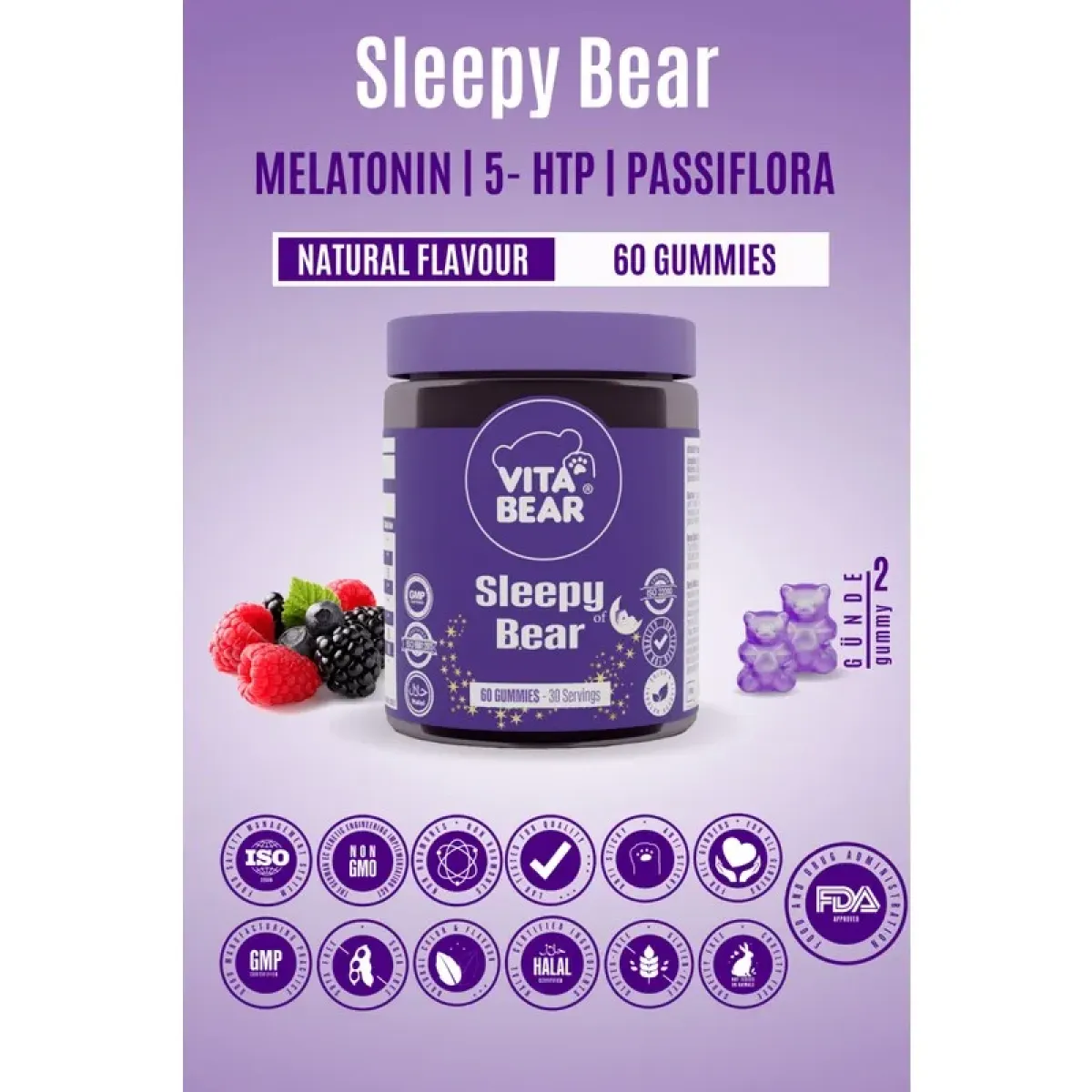 Vita Bear Sleepy Bear Gummy 3 mg Melatonin Vitamin 60\’lı