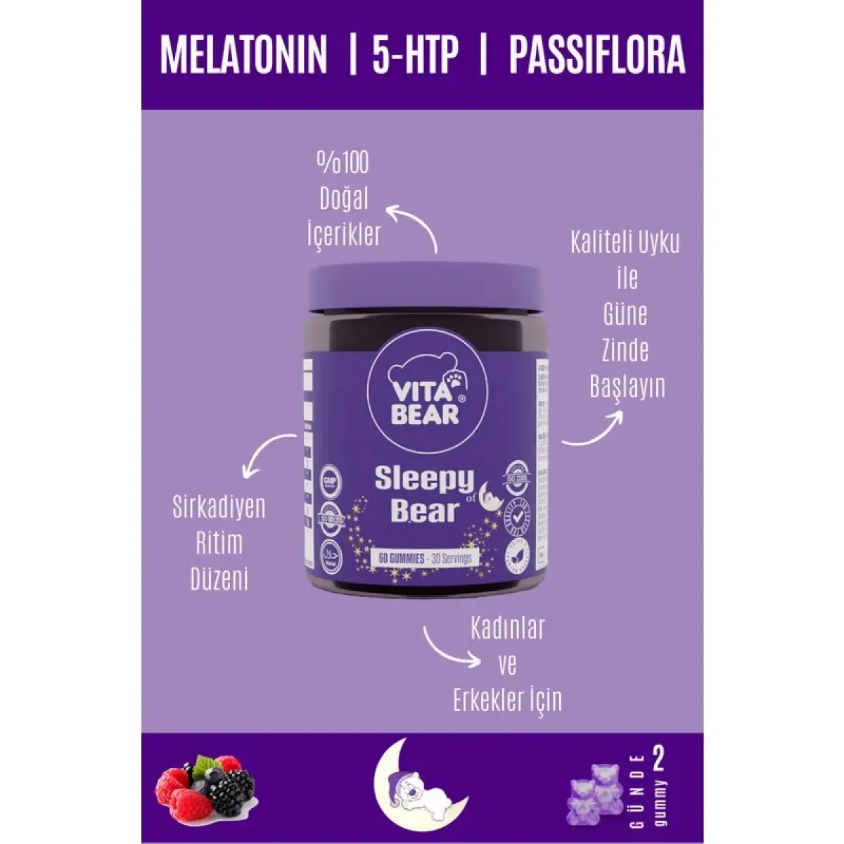 Vita Bear Sleepy Bear Gummy 3 mg Melatonin Vitamin 60\’lı