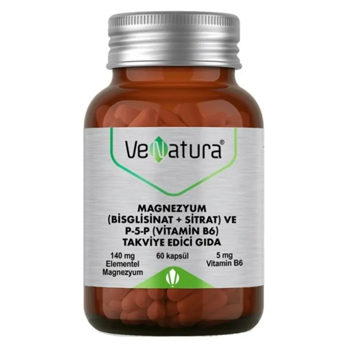 VeNatura Magnezyum (Bisglisinat+Sitrat) ve P5P (Vitamin B6) 60 Kapsül